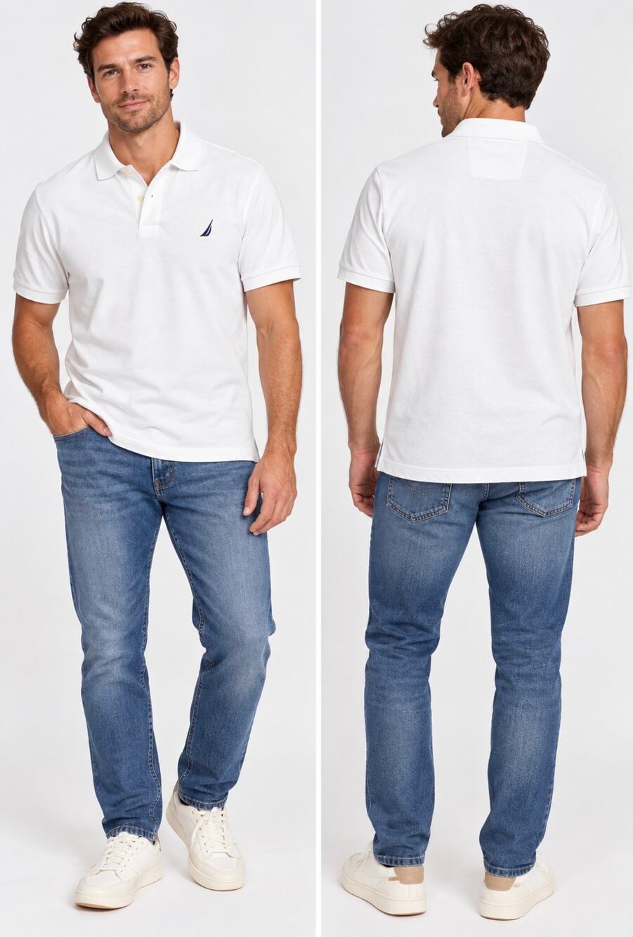 Nautica Men’s White Polo Shirt Large 100% Cotton Short Sleeve Sailboat Preppy